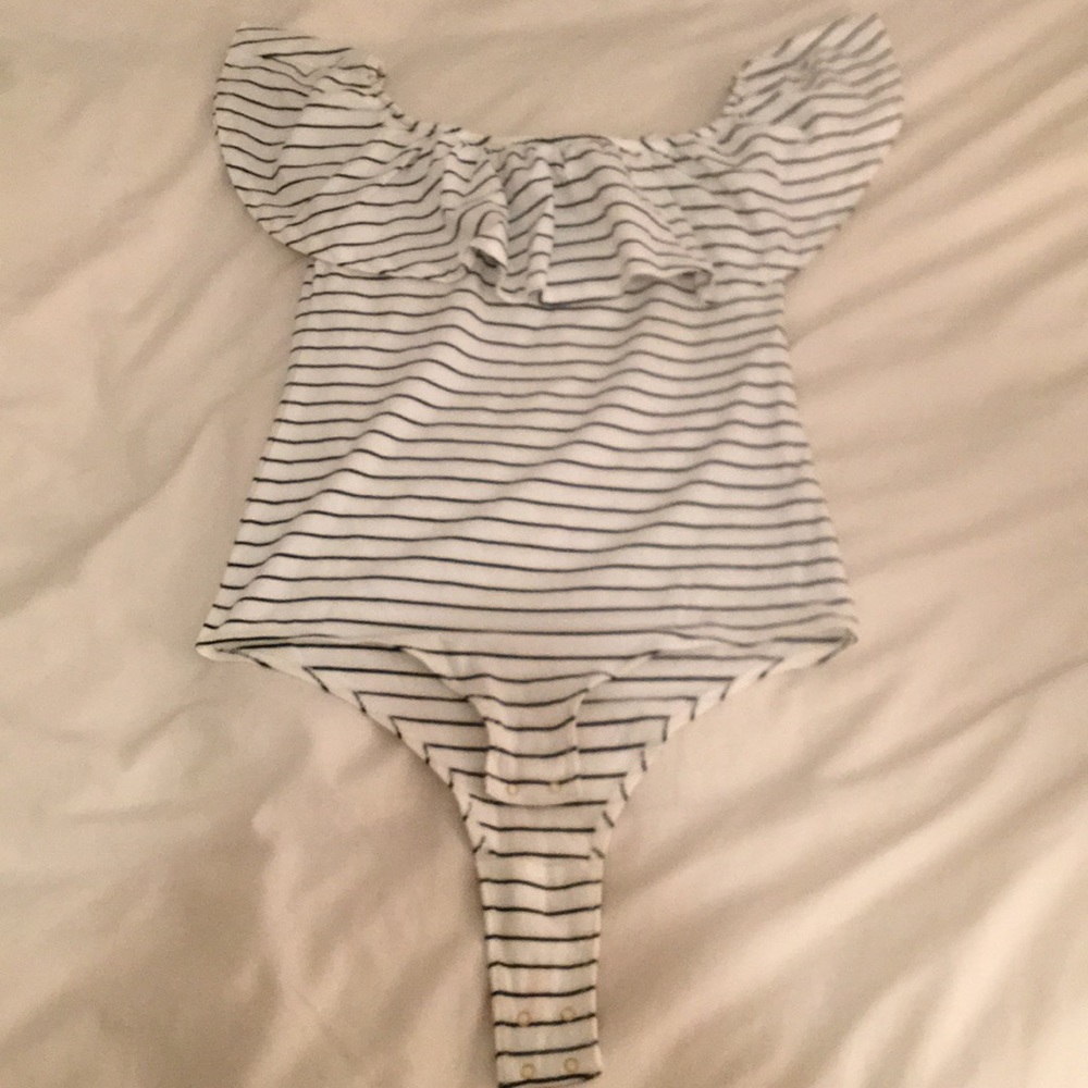 Striped off the shoulder body suit